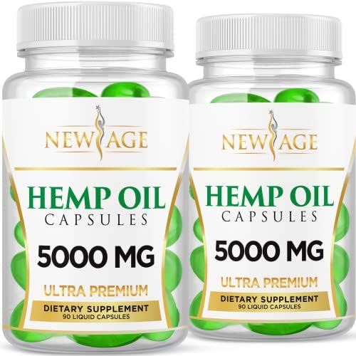 Hemp Oil Capsules Pills - 2 Pack - 5000 Hemp Oil Capsules - Made in The USA - Maximum Value - Rich in Omega 3,6,& 9 NEW AGE