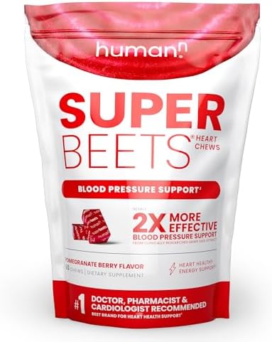 humanN SuperBeets Heart Chews, Nitric Oxide and Blood Pressure Support, Grape Seed Extract & Non-GMO Beet Root Powder (Порошок) Energy Chews, Super Beets Heart Chews, Pomegranate Berry Flavor, 60 Count humanN