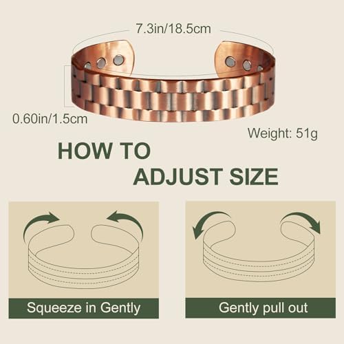 MagEnergy Copper Bracelet for Men, 99.9% Pure Copper Magnetic Bracelet with Double Row Magnets Adjustable Health Jewelry Box MagEnergy