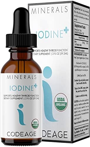 Codeage USDA Organic Iodine Drops (Капли) – USDA Certified Organic - 250 Mcg Per Serving (Порция) - 1+ Year Supply - Liquid (Жидкость) Iodine Supplement - Pure, Clear Iodine - Vegan Iodine Liquid Drop - 2 fl oz (Жидкие унции) Codeage