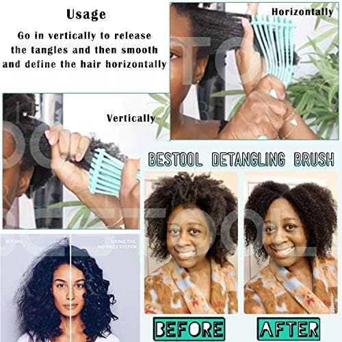 BESTOOL Detangling Brush, Detangler Brush for Natural Black/ Curly Hair Afro 3/4abc Texture, Faster n Easier Detangle Wet or Dry Hair with No Pain (Black) BESTOOL