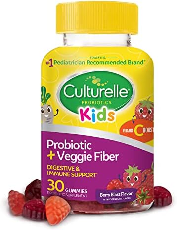 Culturelle Daily Probiotic for Kids + Veggie Fiber Gummies (Жевательные конфеты) (Ages 3+) 30 Count Berry Flavor - Probiotics for Digestive Health & Immune Support Plus Vitamin C Kids Boost Culturelle