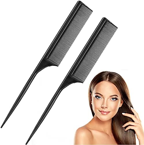 2 Pack Rat Tail Combs for Women Fine Tooth Comb Parting Tip Carbon Fiber Root Teasing Anti Static Heat Resistant Adding Volume Evening Hair Styling Leinuosen