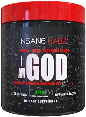 Insane Labz I am God Pre Workout, High Stim Pre Workout Powder (Порошок) loaded with Creatine and DMAE Bitartrate fueled by AMPiberry, Energy Focus Endurance Muscle Growth,25 Srvgs, Fruit Punch Insane Labz