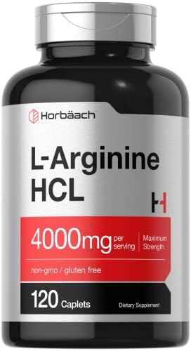 Horbäach L-Arginine 4000mg | 120 Caplets | Maximum Strength Nitric Oxide Precursor | Vegetarian, Non-GMO, Gluten Free Supplement Horbäach