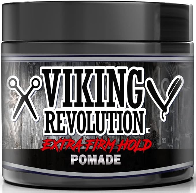 Viking Revolution Extreme Hold Pomade for Men – Style & Finish Your Hair - Extra Firm,Strong Hold & High Shine for Men’s Styling Support - Water Based Male Grooming Product is Easy to Wash Out, 4oz Viking Revolution