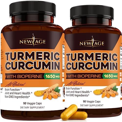 Turmeric Curcumin with Bioperine Capsules - Natural Joint & Healthy Overall Support with 95% Standardized Curcuminoids - Non-GMO, Gluten Free 180 Count (Pack of 2) NEW AGE