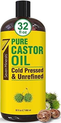 Pure Cold Pressed Castor Oil - Big 32 fl oz Bottle - Unrefined & Hexane Free - 100% Pure Castor Oil for Hair Growth, Thicker Eyelashes & Eyebrows, Dry Skin, Healing, Hair Care, Joint and Muscle Pain Seven Minerals