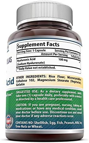 Amazing Formulas Hyaluronic Acid 100 mg Capsules Supplement | Non-GMO | Gluten Free | Made in USA (3 Pack, 120, Count) Amazing Nutrition