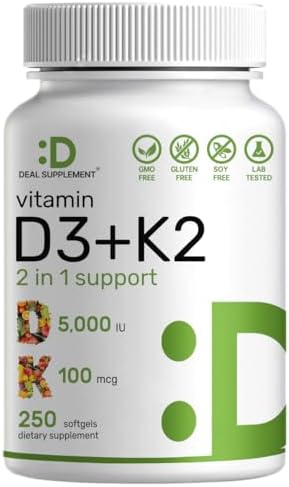 DEAL SUPPLEMENT Sunshine Vitamin D – Vitamin D3 2,000 IU with K2 MK7 50mcg – Infused with Virgin Coconut Oil – Support Healthy Bones, Teeth, and Immune System – Easy to Swallow DEAL SUPPLEMENT