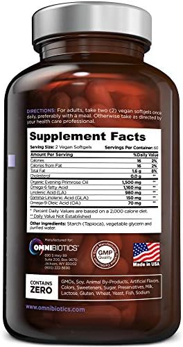 Organic Evening Primrose Oil | Clinical Strength 1,500 mg | 10% GLA | Cold-Pressed, Non-GMO | Hormone Balance for Women | Menopause and PMS Support | 120 Vegan softgel Capsules (Капсулы) OmniBiotics