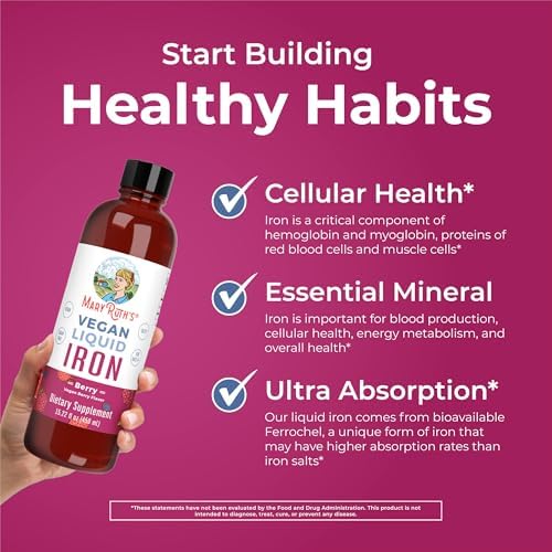 MaryRuth Organics Iron Supplement for Women Men & Kids, Liquid (Жидкость) Iron Supplement for Women Men & Kids, Iron for Healthy Blood & Oxygen, Ages 4 & Up, Sugar Free, Vegan, Non-GMO, Gluten Free, 15.22 Fl Oz MaryRuth Organics