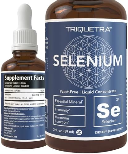 Selenium - 200 mcg, Selenomethionine Form, 300 Servings - Vegan, Glass Bottle, Yeast Free - Sublingual Liquid Concentrate - Antioxidant, Supports Immunity, Thyroid Health (2 oz.) Triquetra Health