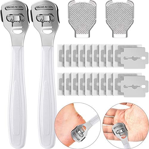 24 Pieces in Total, 2 Callus Shaver Sets Include 20 Replacement Slices 2 Callus Shavers and 2 Foot File Heads Foot Care Tools Hard Skin Remover for Hand Feet (White) Mudder