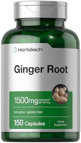 Horbäach Ginger Root Capsules 1500 mg | 150 Pills | Non-GMO, Gluten Free | Ginger Root Extract Horbäach