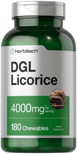 Horbäach DGL Licorice Chewable Tablets (Жевательные таблетки) | 4000mg | 180 Count | Vegetarian and Non-GMO | Deglycyrrhizinated Licorice Root Extract Horbäach