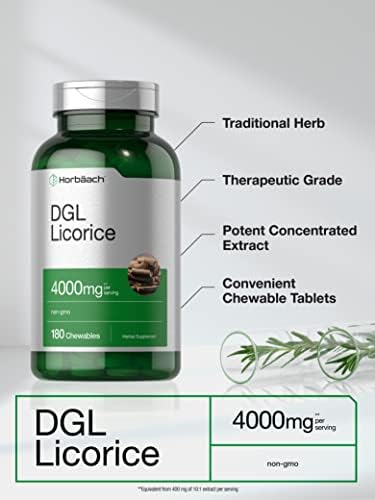 Horbäach DGL Licorice Chewable Tablets | 4000mg | 180 Count | Vegetarian and Non-GMO | Deglycyrrhizinated Licorice Root Extract Horbäach