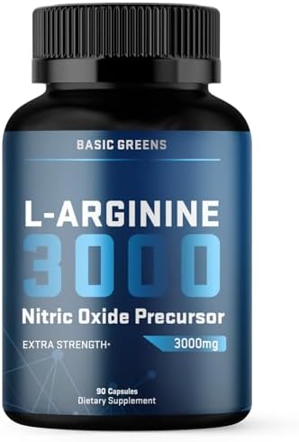 L Arginine 3,150mg (90 Capsules) - L-Arginine Supplement for Men and Women with Nitric Oxide Precursor, LArginine Supplement BASIC GREENS