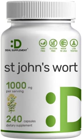 DEAL SUPPLEMENT St. John's Wort Extract 1000mg - 240* Capsules, Retains 3000mcg Active Hypericins | Premium North American Source DEAL SUPPLEMENT