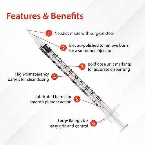 EasyTouch U-100 Insulin Syringe with Needle, 27G 0.5cc 1/2-Inch (12.7mm), Box of 100 Easy Touch