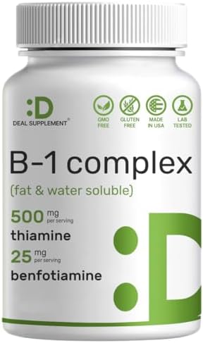 Vitamin B1 500mg with Benfotiamine, 240* Capsules – Fat & Water Soluble Thiamine B1 DEAL SUPPLEMENT