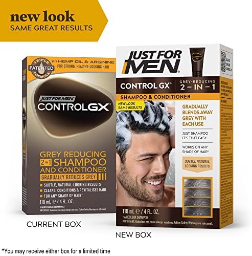 Just For Men Control GX Grey Reducing 2-in-1 Shampoo and Conditioner, Gradual Hair Color for Stronger and Healthier Hair, 4 Fl Oz - Pack of 1 (Packaging May Vary) Just for Men