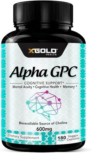 Alpha GPC 600 мг – высокоочищенный 99% источник холина, 120 вегетарианских капсул для поддержки памяти и функции мозга X Gold Health