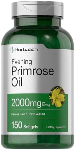 Horbäach Evening Primrose Oil Capsules 2000mg | 150 Softgels | Hexane and Solvent Free Pills | Cold Pressed Supplement with GLA | Non-GMO, Gluten Free Horbäach