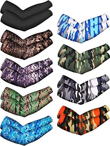 9 Pairs Unisex UV Protection Sleeves Arm Cooling Sleeves Ice Silk Arm Sleeves Arm Cover Sleeves (Camouflage, Black) Mudder