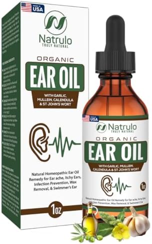 Organic Ear Oil for Ear Infection - Natural Eardrops for Ear Pain, Swimmer's Ear & Wax Removal - Kids, Adults, Baby, & Dog Earache Remedy - Ear Drops (Капли) with Mullein, Garlic, Calendula Made in USA Natrulo