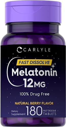 Carlyle Melatonin 12 mg Fast Dissolve 180 Tablets (Таблетки) | Drug Free | Natural Berry Flavor | Vegetarian, Non-GMO, Gluten Free Carlyle