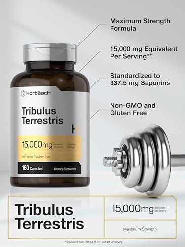 Horbäach Tribulus Terrestris for Men 15000mg | 180 Capsules | Maximum Strength | Non-GMO, Gluten Free Extract Supplement Horbäach