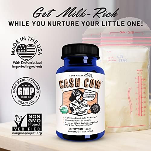 Legendairy Milk Cash Cow Lactation Supplement, Moringa, Alfalfa, and Goat's Rue Breastfeeding Supplement for Milk Supply Increase, Fenugreek-Free, Certified Organic, Vegan, Non-GMO, 60 Capsules (Капсулы) Legendairy Milk