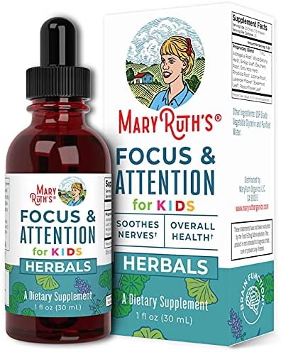 MaryRuth Organics Kids Brain Supplements for Memory and Focus, USDA Organic Drops (Капли) with Ginkgo Biloba, Rhodiola Root & Licorice Root, Focus & Attention, Calm, Vegan, Non-GMO, Gluten Free, 30 Servings (Порции) MaryRuth Organics