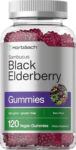 Horbäach Sambucus Black Elderberry Gummies | 120 Count | with Zinc and Vitamin C | Vegan, Non-GMO, Gluten Free Extract for Adults | Berry Flavor Horbäach