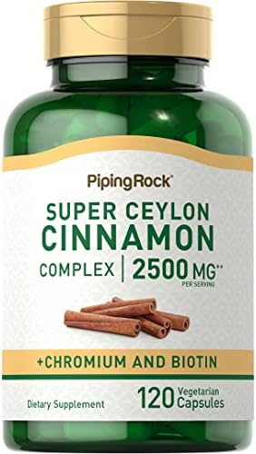 Piping Rock Ceylon Cinnamon Capsules (Капсулы) 2500 mg | 120 Pills | Complex Supplement with Chromium and Biotin | Vegetarian, Non-GMO, Gluten Free Piping Rock