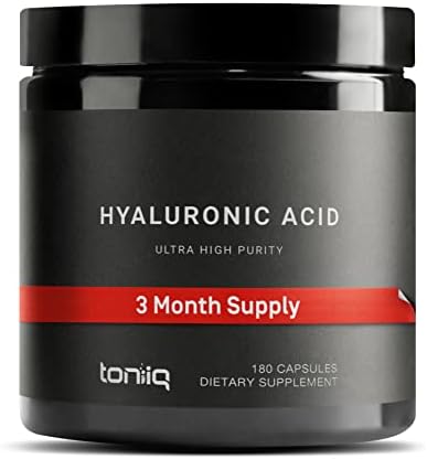 Ultra High Purity Hyaluronic Acid Capsules (Капсулы) - 95%+ Highly Purified and Highly Bioavailable - 275mg Formula - Non-GMO Fermentation - High Strength with Vitamin C - 180 Capsules Toniiq