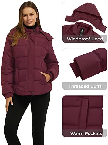 wantdo Women's Packable Down Jacket Black Small Women's Thick Winter Coat Wine Red S wantdo