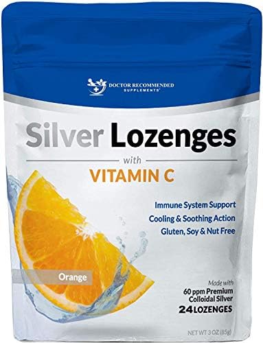 Silver Lozenges with Vitamin C - Premium Nano Silver 60 PPM Colloidal Silver, Organic Honey and Vitamin C Mineral Supplement Drops to Support Immune System, Soothe Cough & Throat - 24 Orange Lozenges DOCTOR RECOMMENDED SUPPLEMENTS