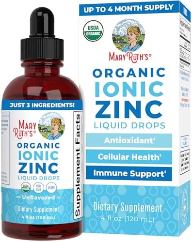 MaryRuth Organics Zinc Supplements for Immune Support, Ionic Zinc for Kids & Adults, Liquid (Жидкость) Zinc Supplement, 40 Day Supply, Zinc Sulfate, Skin Care Supplement, Vegan, Gluten Free, Glycerin Based, 4 oz (Унции) MaryRuth Organics