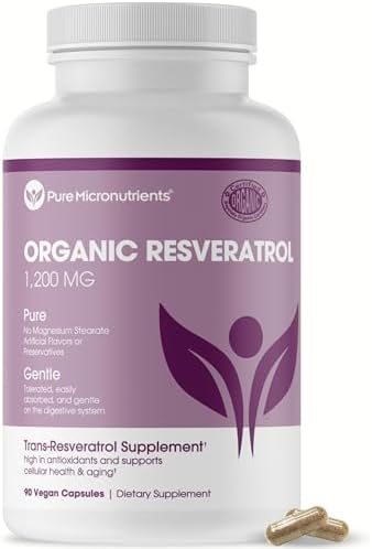 Pure Micronutrients - Pure Resveratrol Supplement - Extra Strength 1200mg Trans-Resveratrol - for Anti Aging, Heart & Immune Health - 60 Vegan Capsules (Веганские капсулы) Pure Micronutrients