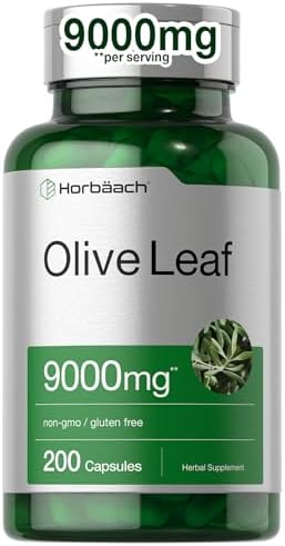 Horbäach Olive Leaf Extract Capsules 9000mg | 200 Count | Super Strength Supplement | Non-GMO, Gluten Free Horbäach