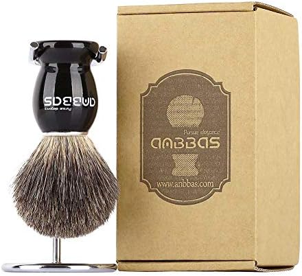 3IN1 Shaving Brush Set with Black Holder Stand Travel Case, Anbbas Synthetic Badger Hair Solid Ebony Handle Foam Brush Shaving Kit for Men Close Shave Anbbas