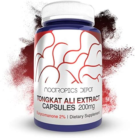 Nootropics Depot Tongkat Ali Extract Capsules | 200mg | 60 Count | 2% Eurycomanone by HPTLC | Eurycoma longifolia Root Extract Nootropics Depot