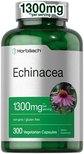 Horbäach Echinacea Extract Capsules 1300mg | 300 Count | Vegan, Non-GMO, Gluten Free Supplement Horbäach