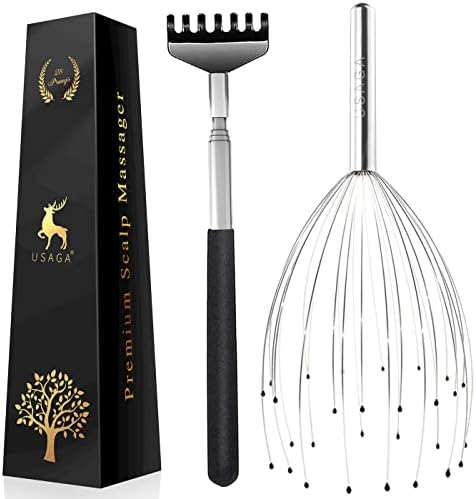 USAGA 28 Fingers (3rd Generation) Head Massager, Scalp Massager, Head Scratcher, Extendable Back Scratcher for Stress Relief, Hair Stimulation and Body Relaxing USAGA