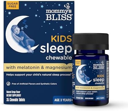 Mommy's Bliss Kids Sleep Chewable Tablets (Жевательные таблетки), Contains Melatonin, Magnesium & Calming Herbs, Natural Sleep Aid, Grape Flavor, Sugar Free, Age 3+ (35 Servings (Порции)), 35 Count (Pack of 1) Mommy's Bliss