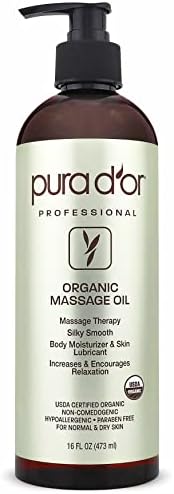 PURA D’OR 16 Oz Organic Anti-Cellulite Massage Oil for Toned Legs and Butt - Lemon Peel Oil, Moringa Oil, Grape Seed Oil, Grapefruit Oil & Eucalyptus Oil - Skin Firming & Tightening PURA D'OR