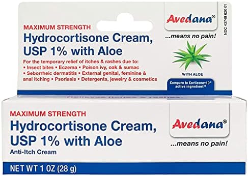 Hydrocortisone Cream – 1 Ounce Eczema Cream with Aloe Vera – Premium Anti Itch Cream Extra Strength – Ideal for Rashes, Itchiness, Insect Bites, Dermatitis, Detergents, Jewelry AVEDANA