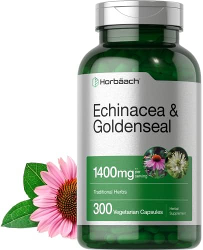 Horbäach Echinacea Goldenseal Capsules | 1400mg | 300 Count | Vegetarian, Non-GMO, Gluten Free Extract Supplement Horbäach